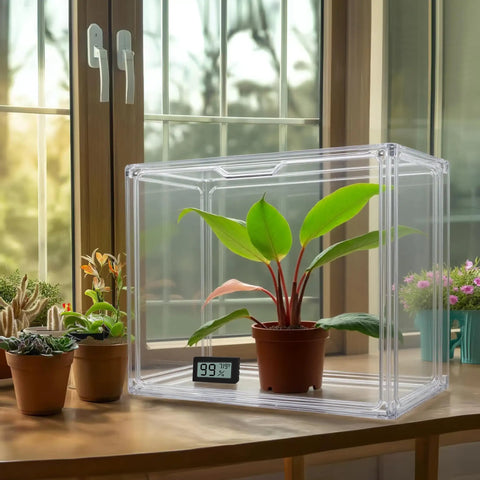 Tiny Indoor Greenhouse For Small Plants Clear Stackable Tabletop Garden House With Magnetic Waterproof Door Portable Germination Starter And Display Case Space Saving Design 14.1x8.6x10.6 Inch