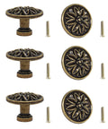 6 Piece Set Vintage Flower Drawer Pulls Knobs With Floral Embossing In Black Finish For Cabinets And Furniture Includes M4 Screws 25mm And 40mm Fits Single Hole Doors And Drawers For Easy Mounting.