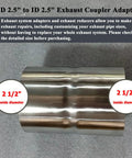 2.5 Inch Stainless Steel Exhaust Coupler Adapter For OD 2.5 Inch Pipes Heavy Duty Clamp Or Weld Connection 3.6 Inch Length