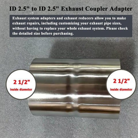 2.5 Inch Stainless Steel Exhaust Coupler Adapter For OD 2.5 Inch Pipes Heavy Duty Clamp Or Weld Connection 3.6 Inch Length