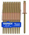 Professional Grade Copper Pop Rivets 100 Pack One Eighth By Three Eighth Dome Head Blind Rivets featuring solid brass mandrel in display