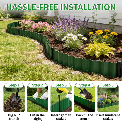 Flexible Landscape Edging Kit 59 Feet With 16 Extra Long Stakes 6 Inch Tall Plastic Border for Yard and Garden Bend to Curves