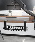 Heavy Duty Under Desk Cable Management Tray Designed As A Complete Game Changer For Crushing Cord Chaos Without Any Messy Drilling To Keep Your Workspace Looking Slick And Totally Stress Free In Matte White mounted under a wooden desk.
