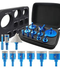 Beast Diamond Core Drill Bit Hole Saw Kit For Porcelain Tile Ceramic Marble Granite Dry Drilling Triangle Shank 11 Pieces Sizes 6mm To 65mm Heavy Duty Masonry Drill Bits displayed in case with various sizes.