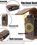 Badass Leather Multitool Sheath For Men Featuring Magnetic Closure Belt Holster Everyday Carry Organizer with side pockets.