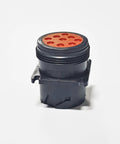 Solid Hd10 Series Heavy Duty Crimp Connectors Pack Of One Hundred Contact Size Sixteen with orange seal and black housing.