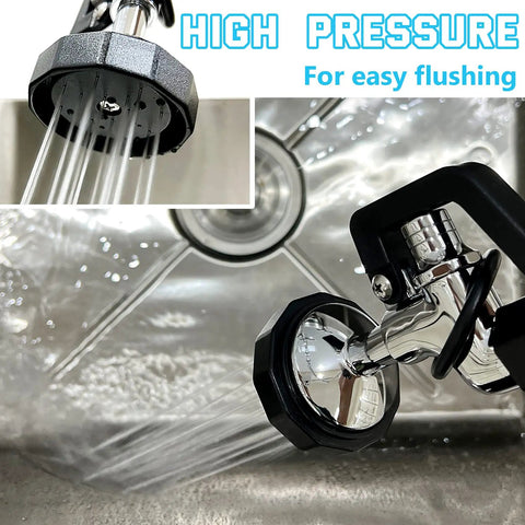 Heavy Duty Pre Rinse Sprayer With 38 Inch Flexible Hose spraying high-pressure water into a sink for cleaning