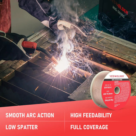 Welder using ER70S-6 MIG Wire For Mild Steel, 0.035 Inch Diameter, 2 Pound Spool with Pro-Grade ABS Plastic Core for smooth welding.