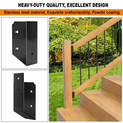 30 Degree Stair Railing Brackets For 2x4 Wood Posts Stainless Steel Deck Connector Fits Actual 1.5x3.5 Railing Posts Hidden Mount With Coated Wood Screws Black 2 Pair Beefy Heavy Duty