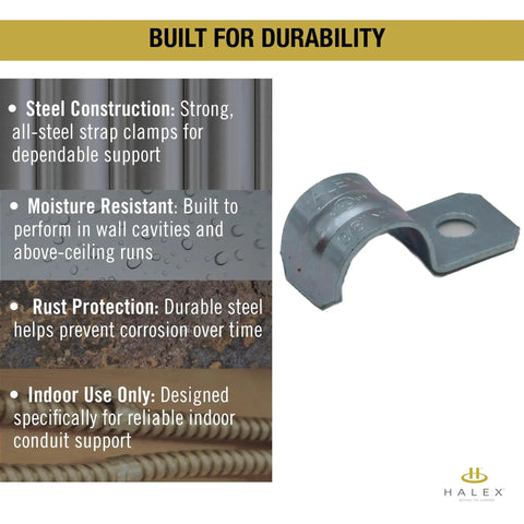 Heavy Duty 3/8 Inch Flexible Metal Conduit Strap With Knockout One Hole Grip For Secure AC MC Cable Mounting And No Sweat Wood Masonry Job Site Setup 200 Pack with features for durability.