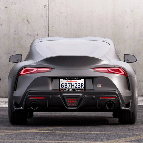 Rear view of car with Funny Nana License Plate Frame Personalized Stainless Steel 6x12 Car Plate Holder For USA Canada With Screws