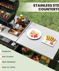 80 Inch Outdoor Grill Table With Sink And Drainage, Heavy Duty Metal Cart With Cabinet And Removable Stainless Steel Top