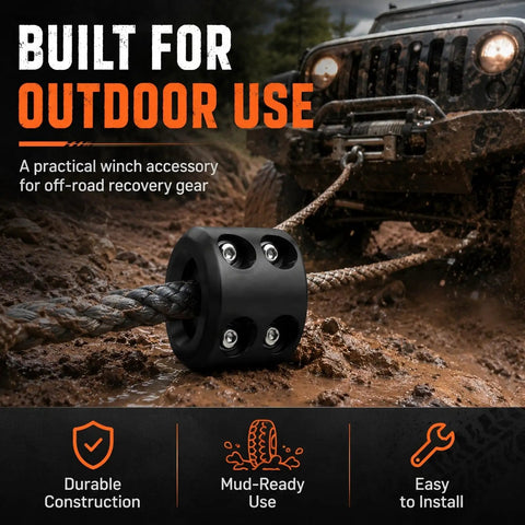 Rubber Winch Stopper for Cable for ATV UTV and Truck Protects Towing Hook and Synthetic Rope From Wear and Damage on muddy terrain