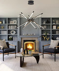 Black Modern LED Sputnik Chandelier With 12 Lights Pendant, 4000K Dimmable Ceiling Fixture In Aluminum And Acrylic in living room