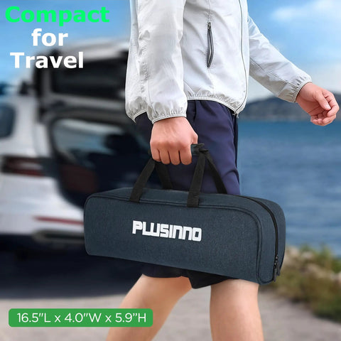 Person carrying travel case of Telescopic Fishing Rod And Reel Combo With 373 Piece Tackle Box by car trunk