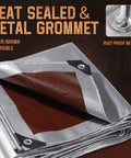 Heavy Duty Tarp 10x12 Ft 12 Mil Waterproof With Grommets Tough As Nails All Weather Shield UV Resistant showing silver and brown sides