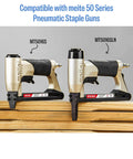 Two Meite 50 Series pneumatic staple guns with MT5016S and MT5016SLN models on wooden surface.