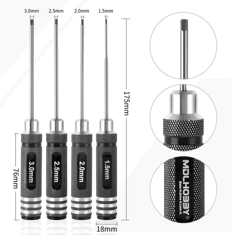 RC Hex Driver Set With 1.5mm 2.0mm 2.5mm And 3.0mm Allen Bits For 1 10 Scale RC Cars Drones And Helicopters Heavy Duty Steel Tips
