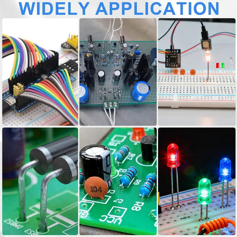 1780 Piece DIY Electronics Kit with resistors, capacitors, LEDs, and more for hobbyists and students on breadboards and PCBs.