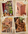 Dark Academia Book Nook Kit With LED Light 3 Hour Easy Build 3D Wooden Puzzle featuring elegant window and suitcase details.