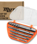 5 Piece Screw Extractor Set For Stripped And Damaged Screws Easy Out Spiral Extractors in CrMo alloy steel, in an open case