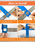 No Sweat Cabinet Hardware Jig With Quick Release Drill Guide Block For Drawer Pulls And Door Handles Hassle Free Setup Punch Locator Template installation steps on a countertop.