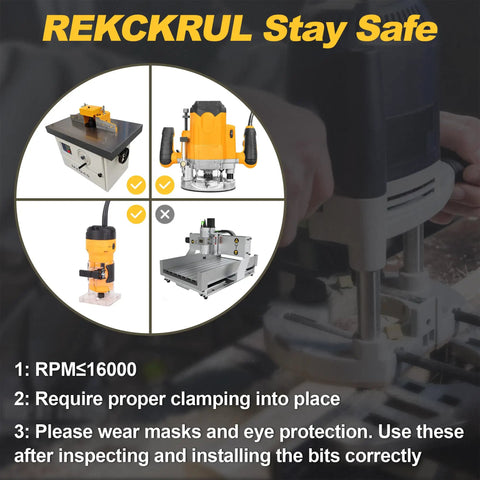 Safety instructions for using Two Pack Tongue And Groove Router Bit Set With One Quarter Inch Shank And Three Teeth For Clean Precise Tongue Groove Joints, One And Seven Eighths Inches Cutting Diameter, Carbide Bits For Durable, Smooth Cuts And Anti Kickback Safety.