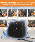 Forklift cover 600D for up to 8000 lb forklifts; front view, waterproof with zipper door and organizer bag