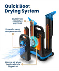 Badass Upgraded Boot Dryer For Work Boots And Training Shoes With Integrated Ozone Deodorizer And Rapid Heat Circulation showing quick boot drying system with fan and warming features.