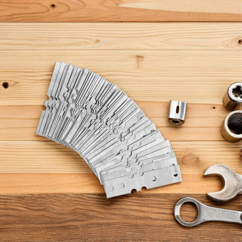 Heavy Duty Metal Joining Plates With Easy Install, Iron Connector Brackets stacked on wooden surface, 50 pack repair plates