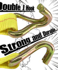 Close-up of Two Pack 2 Inch by 27 Foot Ratchet Straps Tie Downs 10000 Lb Heavy Duty J Hook Wire End Straps for Trucks, Flatbeds.
