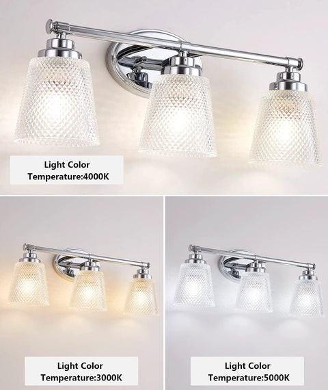 Rustproof Bathroom Vanity Light Fixtures Over Mirror Three Light Chrome Wall Sconces With Modern Crystal Glass Shades For Damp Bathrooms Game Changing Home Upgrade That Delivers Bright Ambience And Sleek Contemporary Style