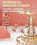 LED Swing Ride 3D Puzzle Kit For Adults And Teens, wooden mirror tower model with lit swing seats