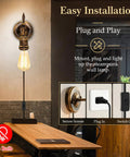 Steampunk Plug in Wall Sconces Set of Two, Wall Lamp Industrial with easy installation and plug, for Bedroom Farmhouse.