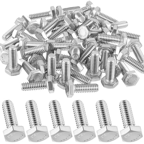 50 Pcs 1/4-20 By 3/4 Inch Heavy-Duty Hex Head Screws Bolts Stainless Steel 304 18-8 Fully Threaded External Hex Drive Plain Finish Silver Bulk Pack
