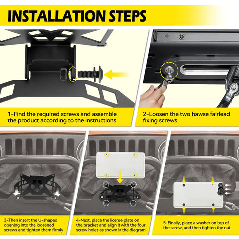 Installation steps for Flip Up Front License Plate Mount For 10 Inch Hawse Fairlead, Beefy Winch Plate Bracket