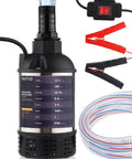 Rock Solid 12V DC Submersible Water Pump Delivering 1100GPH Flow And 16FT Lift With 6.6FT Hose Plus Grip Clamps and water flow.