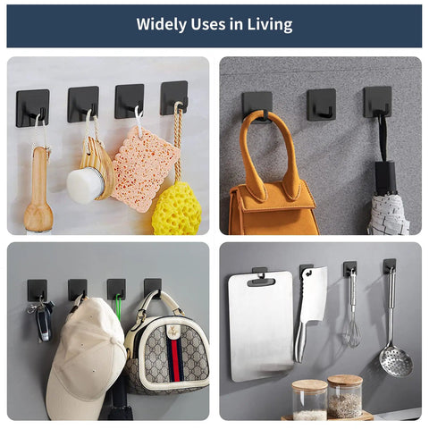 No Drill Stainless Steel Adhesive Hooks Waterproof Shower Hooks For Hanging Loofah Towels Robes Black 4 Pack Easy Install