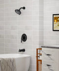 Bathroom with Matte Black 9 Setting Rain Shower Head Tub And Shower Faucet Set With Single Handle Valve Trim Kit Upgrade Your Bath