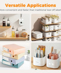 Straight Up Sleek Pocket Friendly Bluetooth Label Maker With Built In Battery And Sweet Template Pack For Office Sorting DIY Craft Projects, arranged labeled items in home organization.