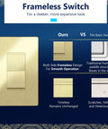 Frameless Brushed Gold Paddle Wall Light Switch Single Pole 3 Wire 15A 120 277VAC UL Listed, comparing with traditional styles.