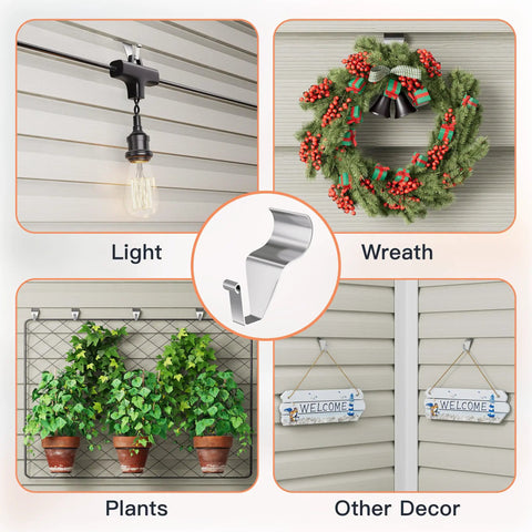 Vinyl Siding Hooks 8 Pack No Drill Clips For Hanging Outdoor Decorations And String Lights, wreath, and plants