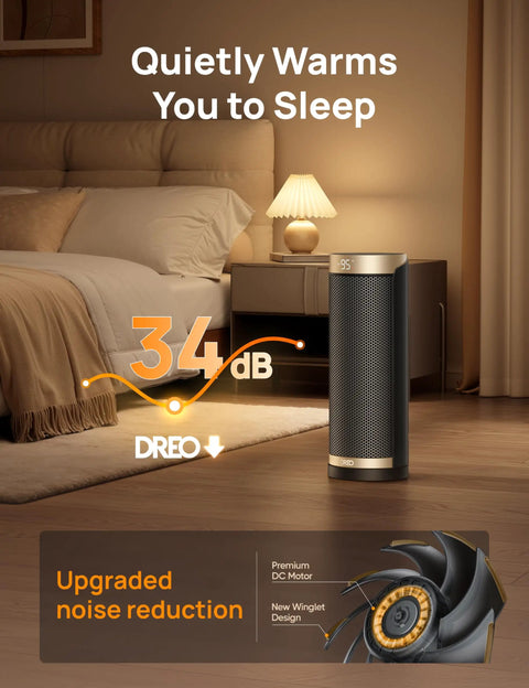 Space Heater With 1500W Power, Thermostat, 70 Degree Oscillation, Five Modes, Remote in bedroom setting