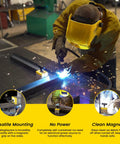 Welder using 150 Lb Switchable Magnetic Workholding Squares Two Pack For Welding And Fabrication Value Bundle on metal bench