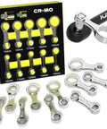 12-Piece CR-MO Metric Torque Wrench Adapter Kit 10 To 19mm showing various sizes in packaging with extensions and rods