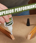 Application of Instant Bond Thick Wood Adhesive 2 Oz Quick Set No Clamps Needed Super Strong Wood Glue for Wood MDF