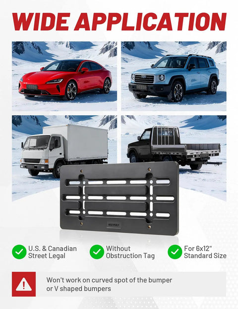 No Drill Front License Plate Bracket Universal Mount For Car Truck SUV Bumper Easy Grille Or Bumper Install