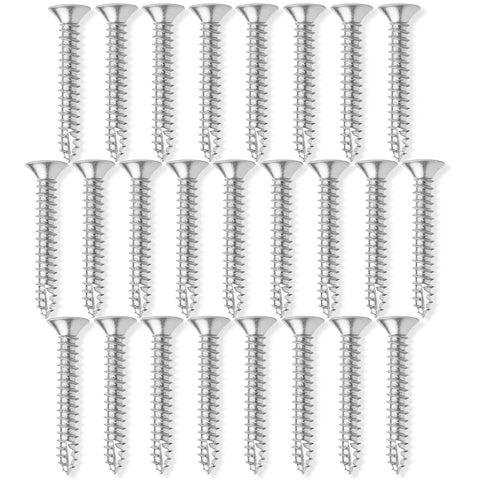 Heavy Duty Satin Nickel Door Hinge Wood Screws Number 9 X 1-1/2 Inch Solid Alloy Steel Interior Exterior Residential Commercial 25 Pack arranged in rows.