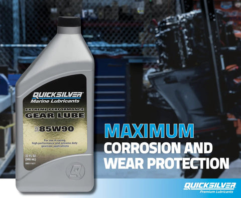 Bottle of 85W90 Extreme Performance Gear Lube For Outboard And Sterndrive Racing Marine And Powersports With Water Protection