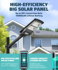 High-efficiency 2 Pack 2400W Solar Powered Street Lights With 6000K LED mounted on pole in yard with house in background